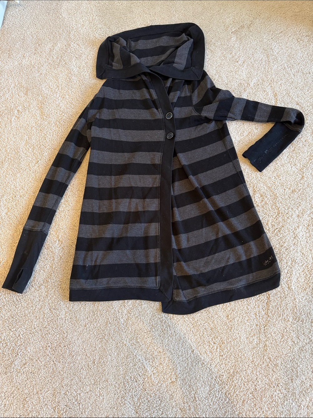 Calvin Klein Performance Black & Gray Striped Hooded Cardigan